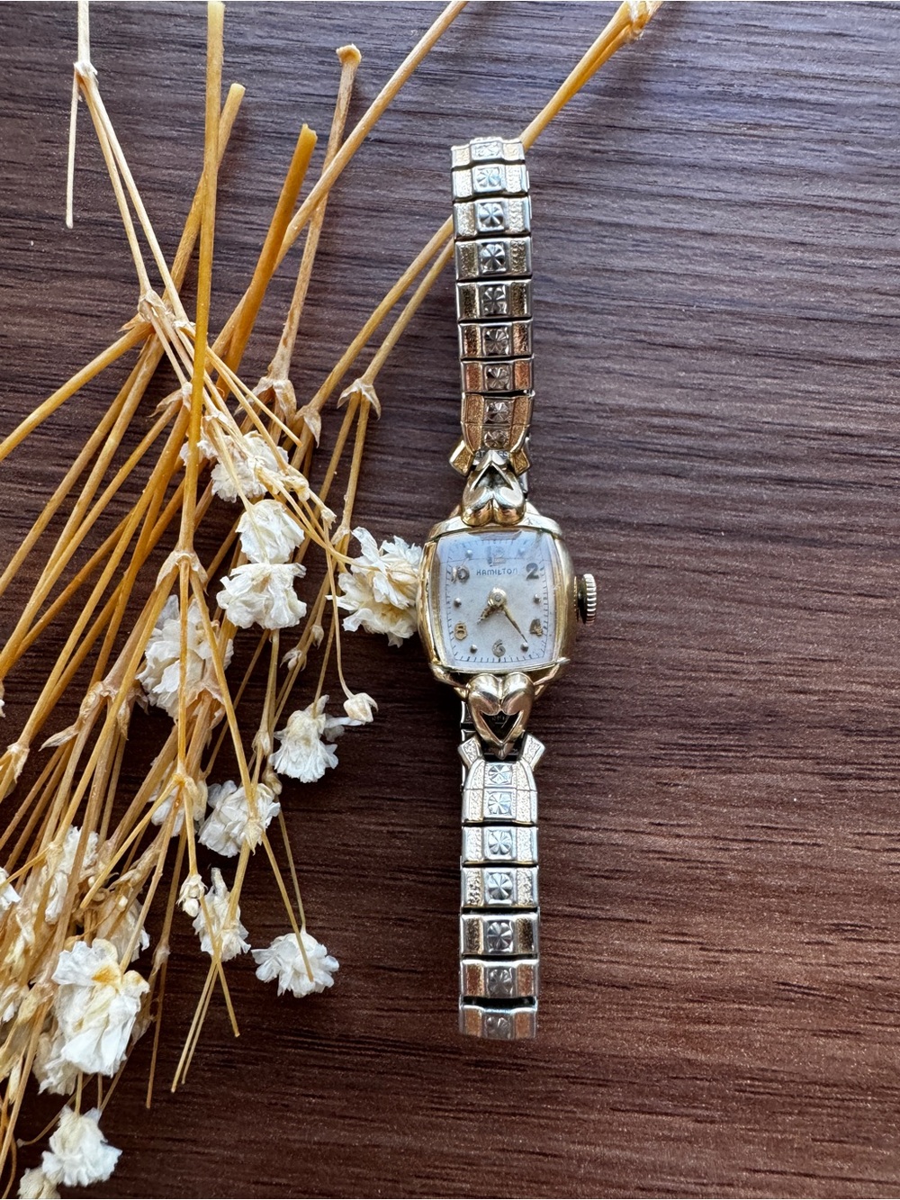 Hamilton Gold Tone Ladies Bracelet Watch with Silver Accents